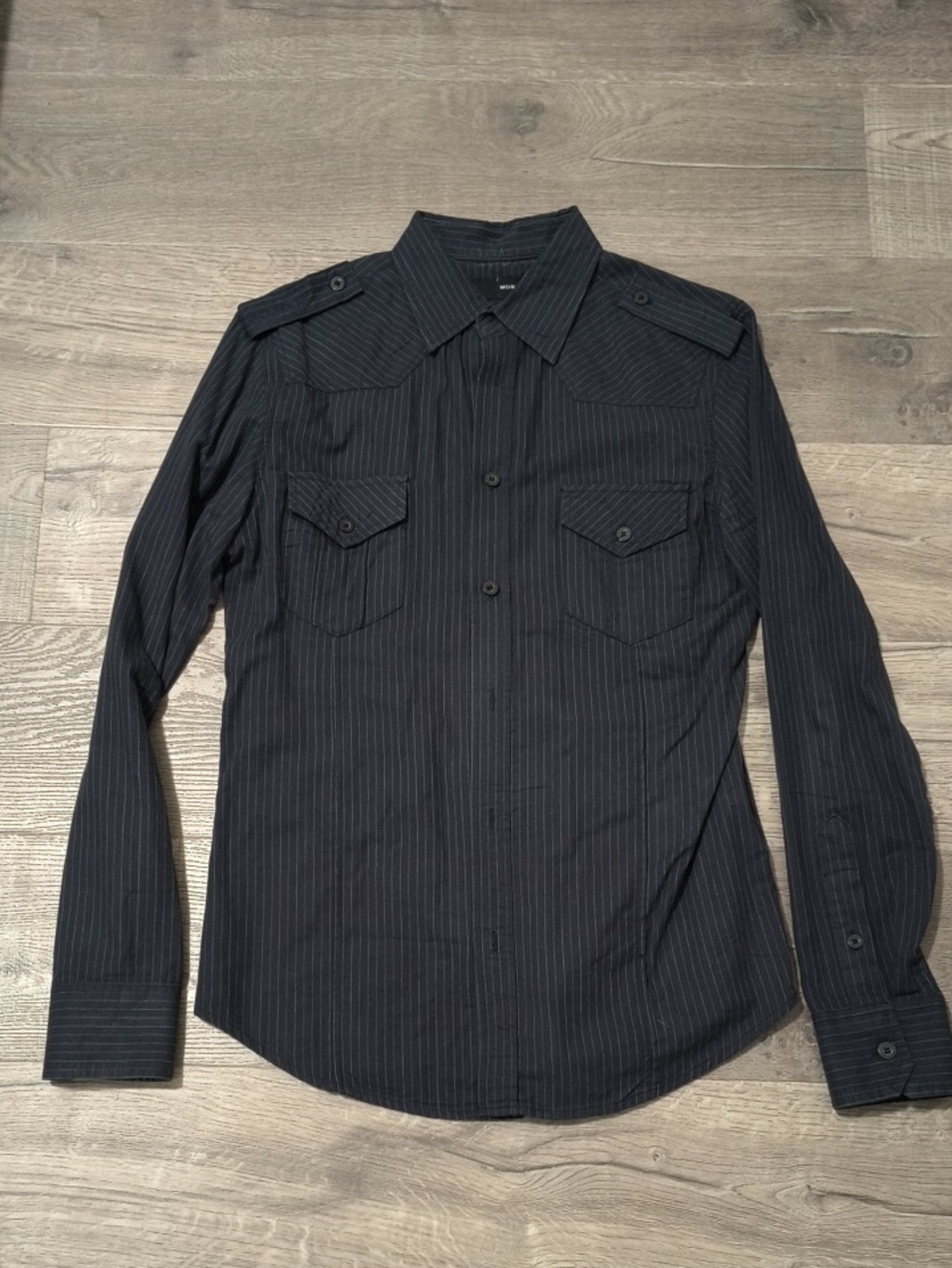 Monarchy Y2K Navy Pinstripe Long-Sleeve Dress Shirt